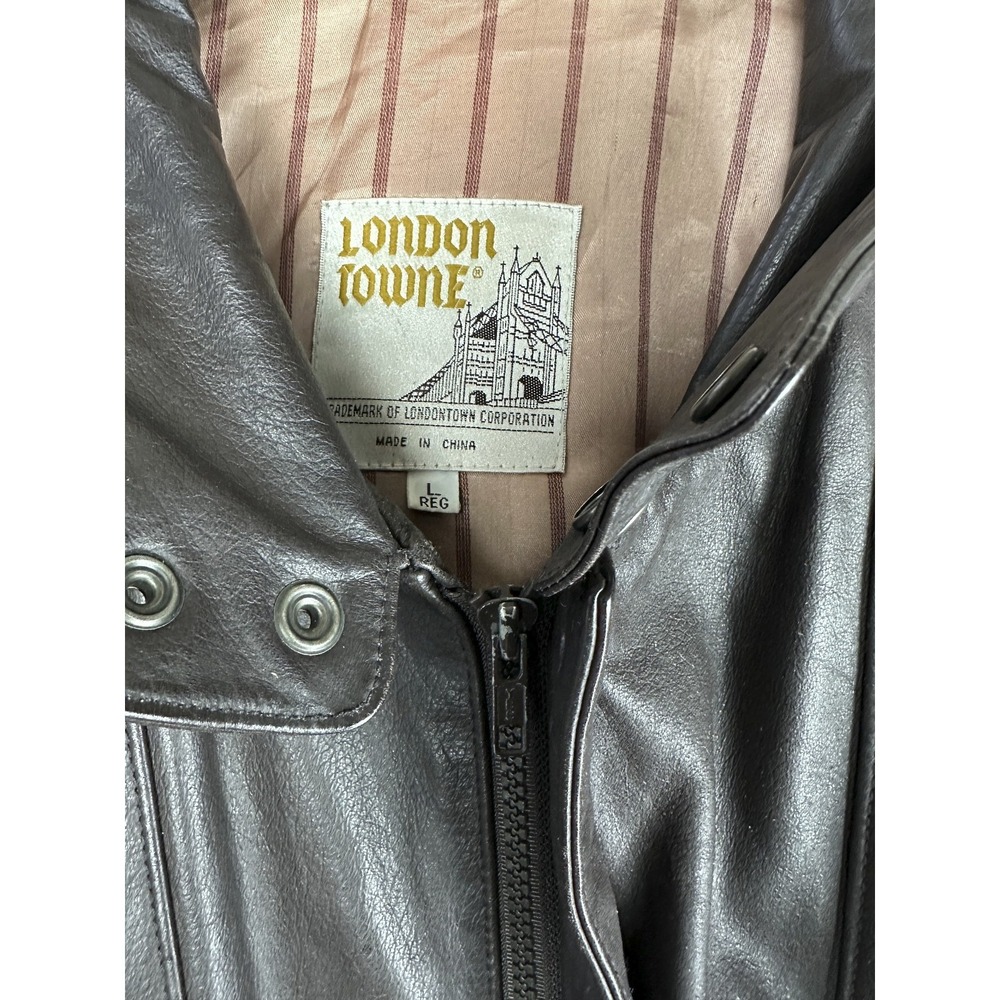 Vtg London Towne Leather Jacket Men's Large Brown Bomber Distressed 90s Style - Picture 14 of 16